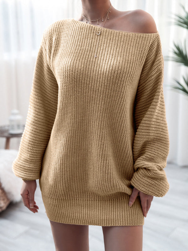 Women's straight neck casual loose knit wool style dress