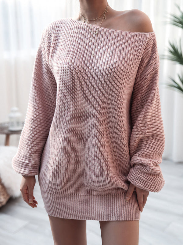 Women's straight neck casual loose knit wool style dress