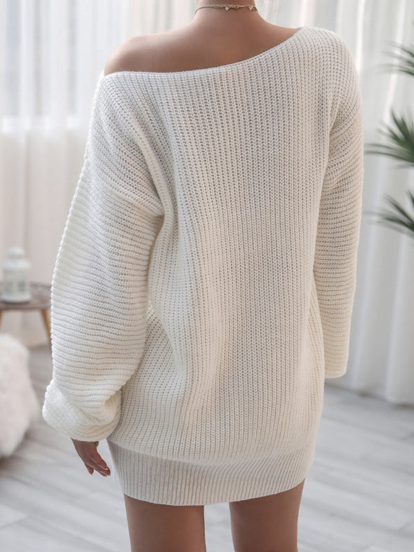 Women's straight neck casual loose knit wool style dress