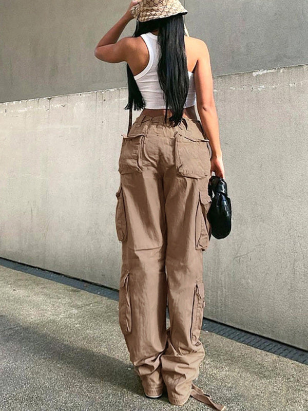 Women's Straight High Waist Loose Wide Leg Retro Cargo Pants