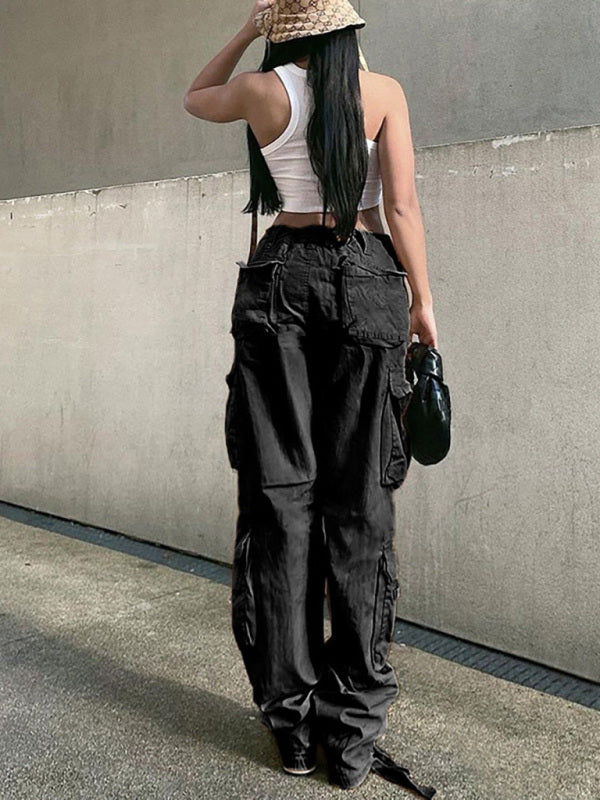 Women's Straight High Waist Loose Wide Leg Retro Cargo Pants