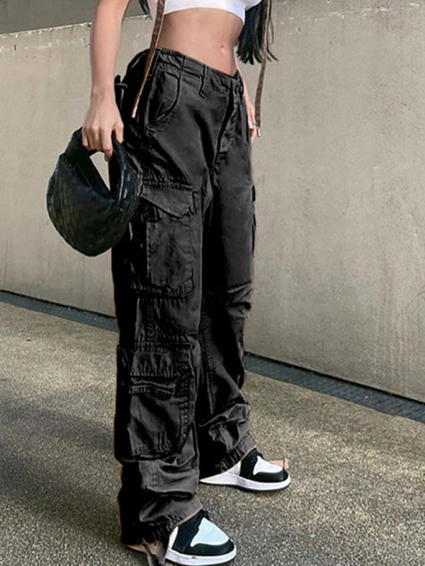 Women's Straight High Waist Loose Wide Leg Retro Cargo Pants