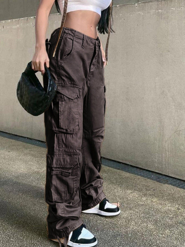 Women's Straight High Waist Loose Wide Leg Retro Cargo Pants