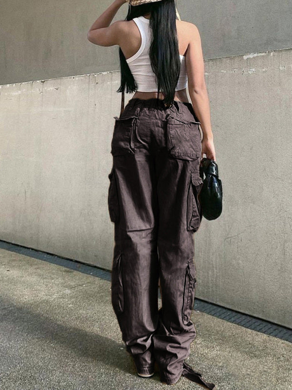 Women's Straight High Waist Loose Wide Leg Retro Cargo Pants