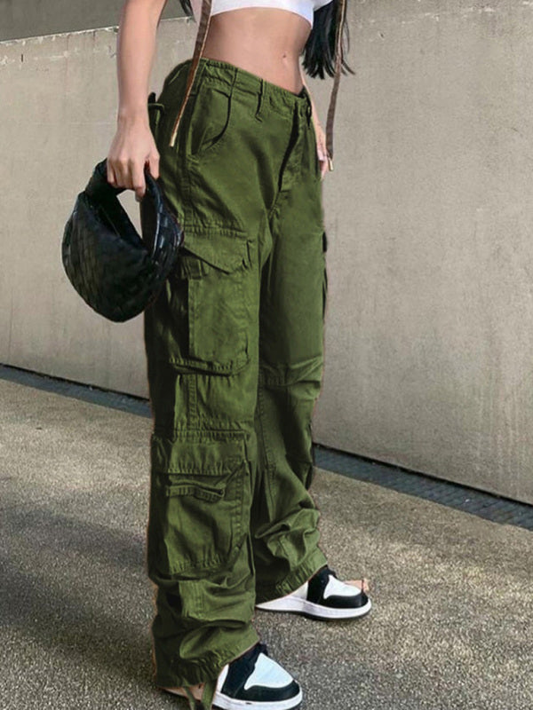 Women's Straight High Waist Loose Wide Leg Retro Cargo Pants