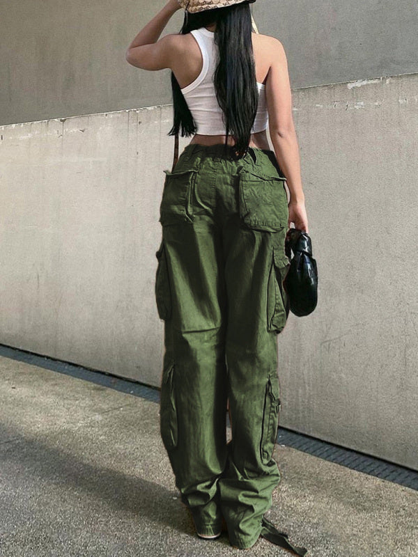 Women's Straight High Waist Loose Wide Leg Retro Cargo Pants