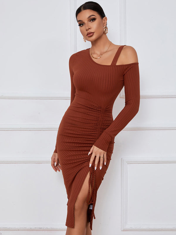 Open shoulder strapless package hip long sleeve sexy dress