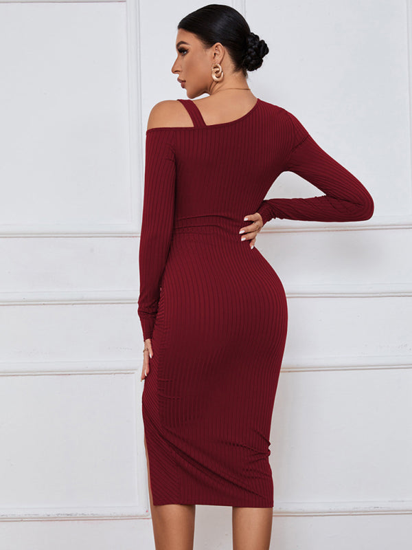 Open shoulder strapless package hip long sleeve sexy dress