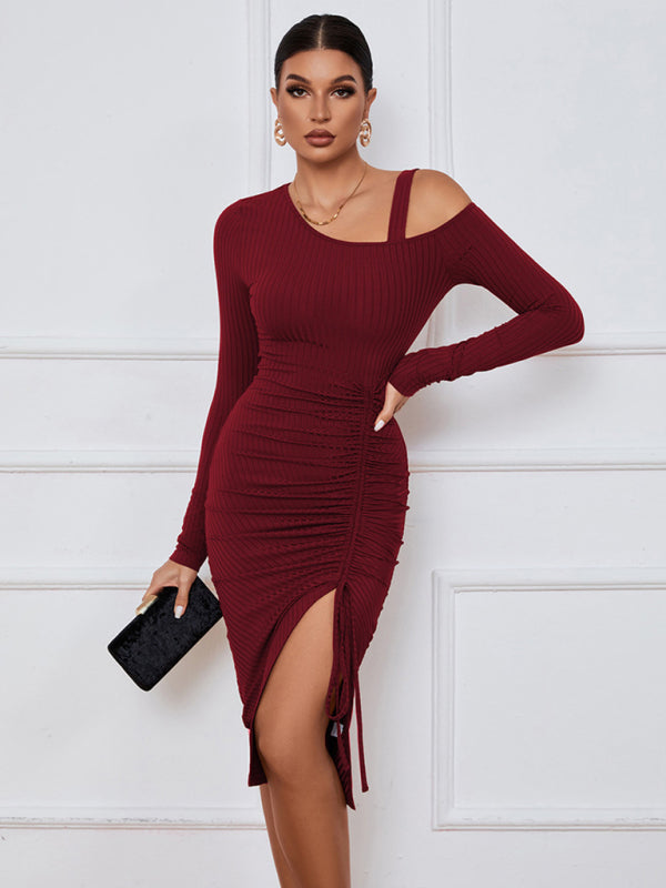 Open shoulder strapless package hip long sleeve sexy dress