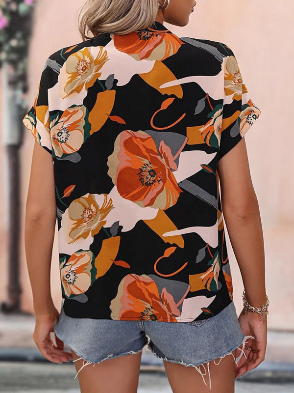 Women's Fashion Painted Printing V-neck Short Sleeve Top