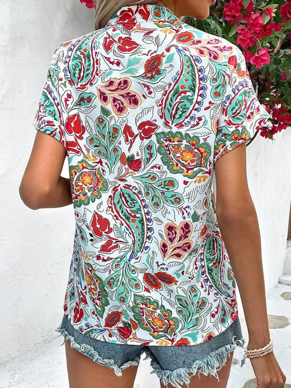 Women's Fashion Painted Printing V-neck Short Sleeve Top